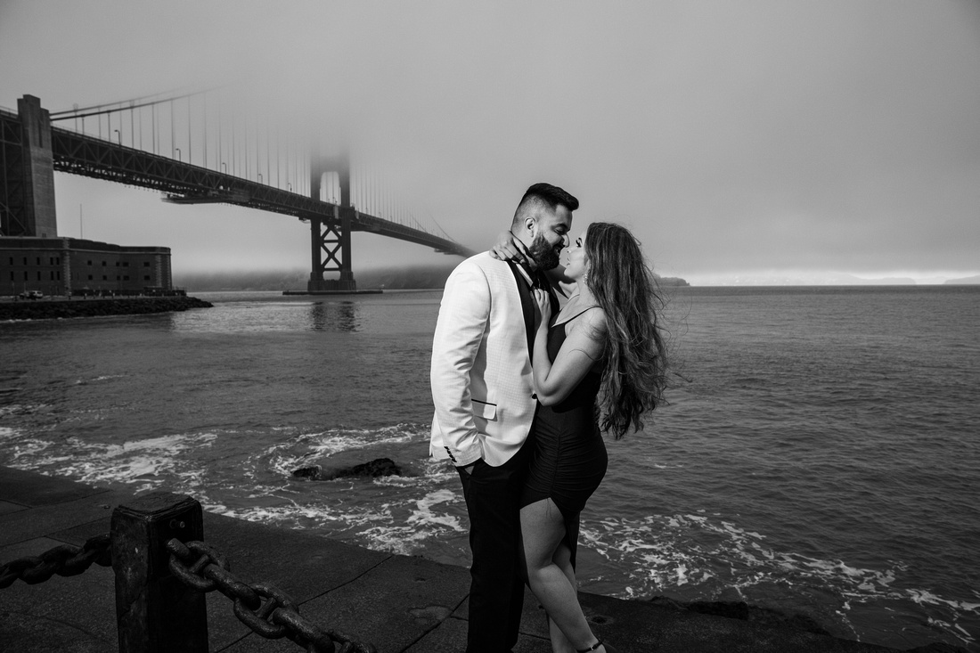 Indian couple celebrate their engagement near the Golden Gate Bridge
