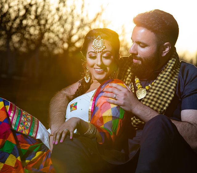 Engagement Indian couple layout in Yuba City farm